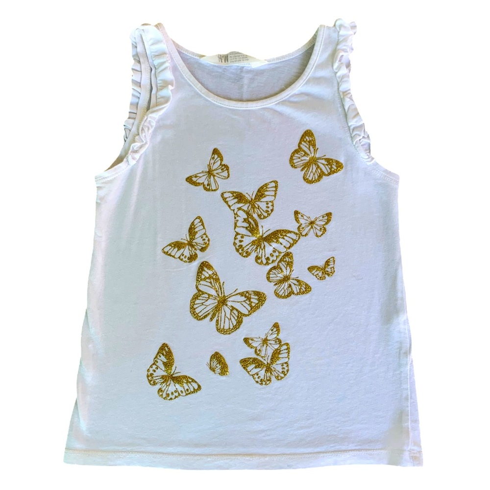 NWOT H&M Gold Embossed Butterfly Ruffle Top. 6-8